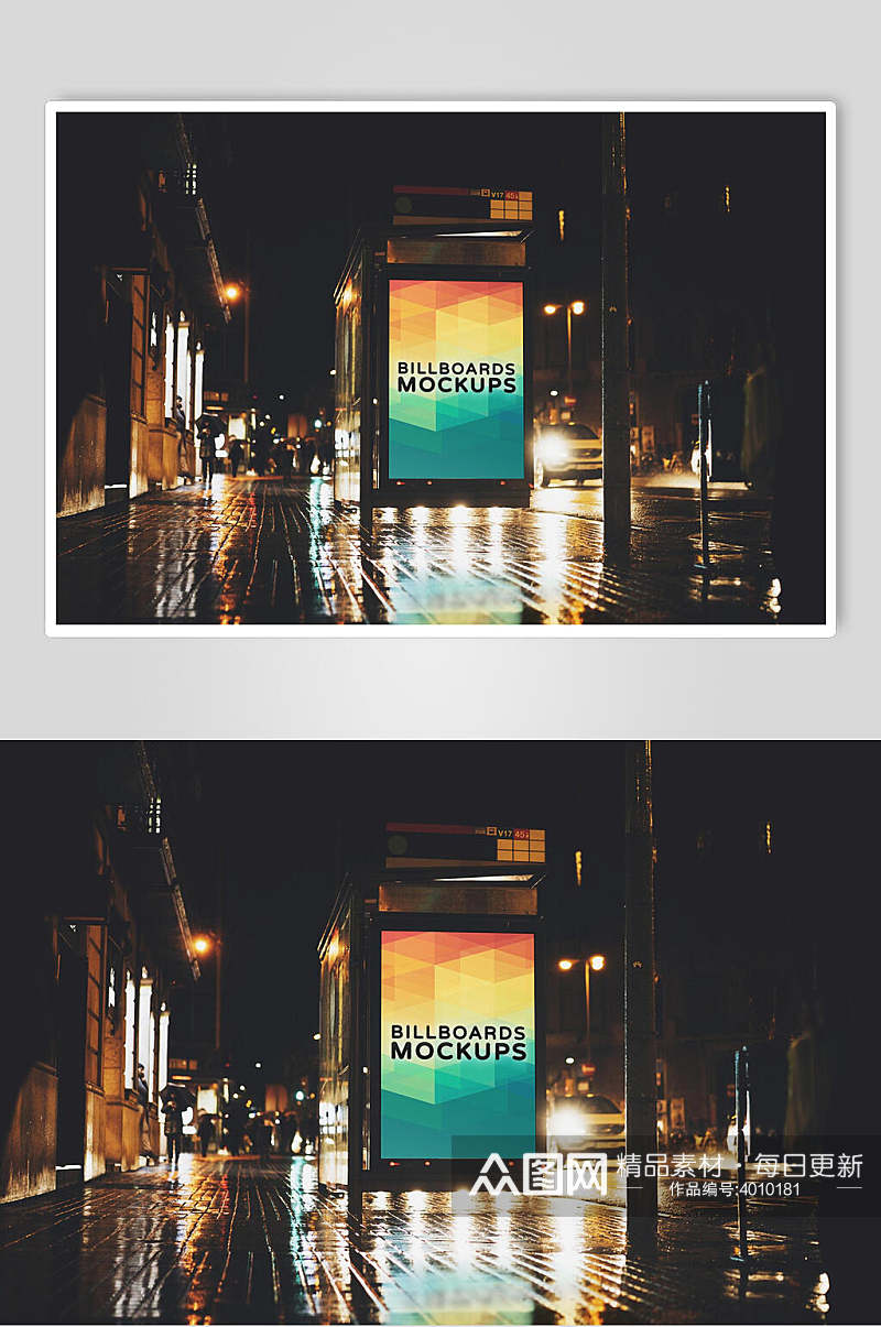 街头LED灯箱夜景广告牌样机素材
