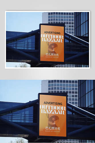 商场外墙长方形户外灯箱广告牌海报样机