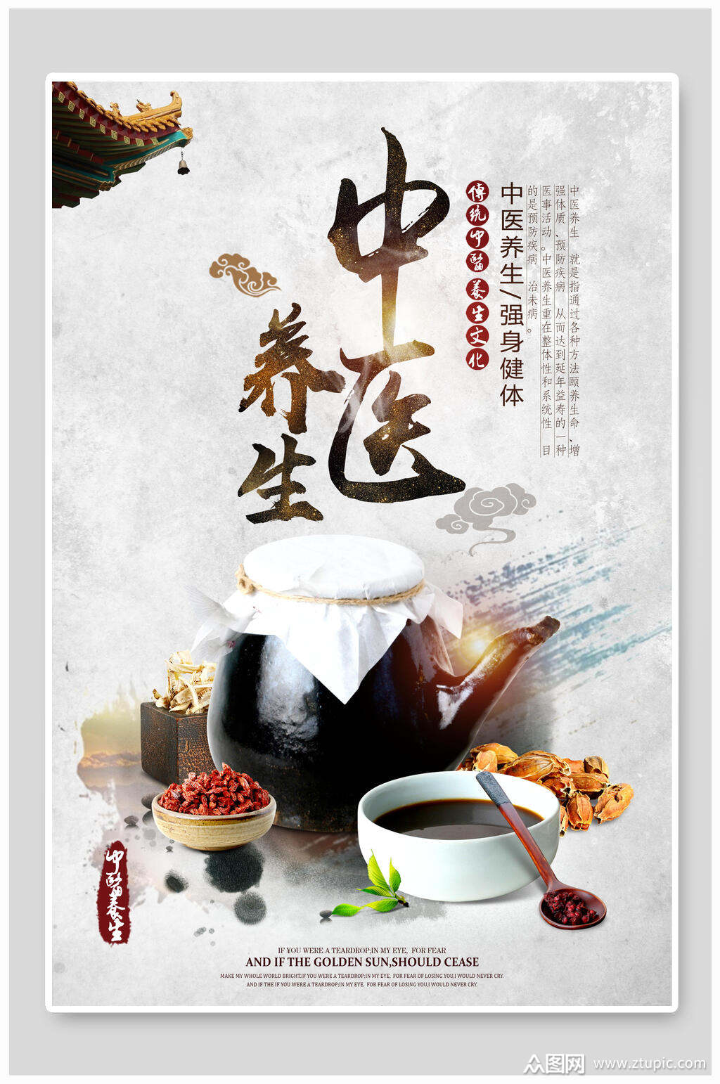 大气水墨风中医理疗养生美容海报