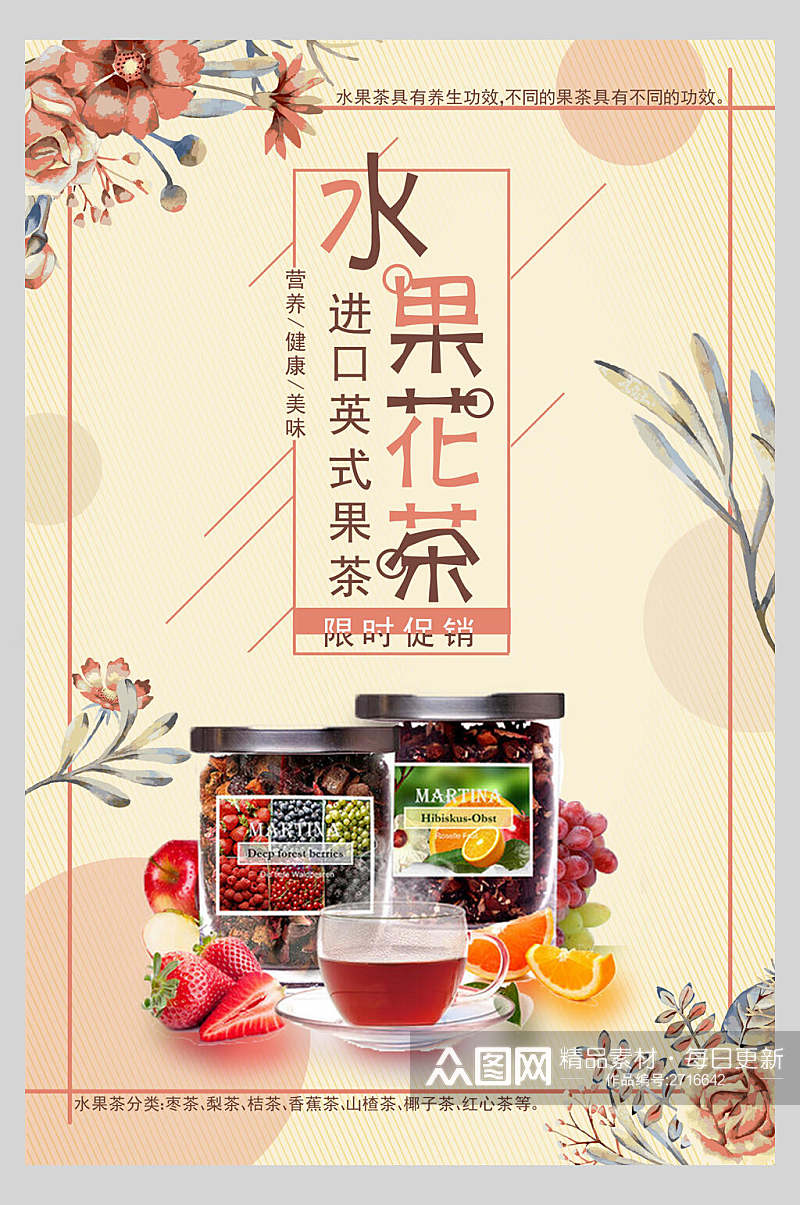 进口英式水果茶饮品店海报素材