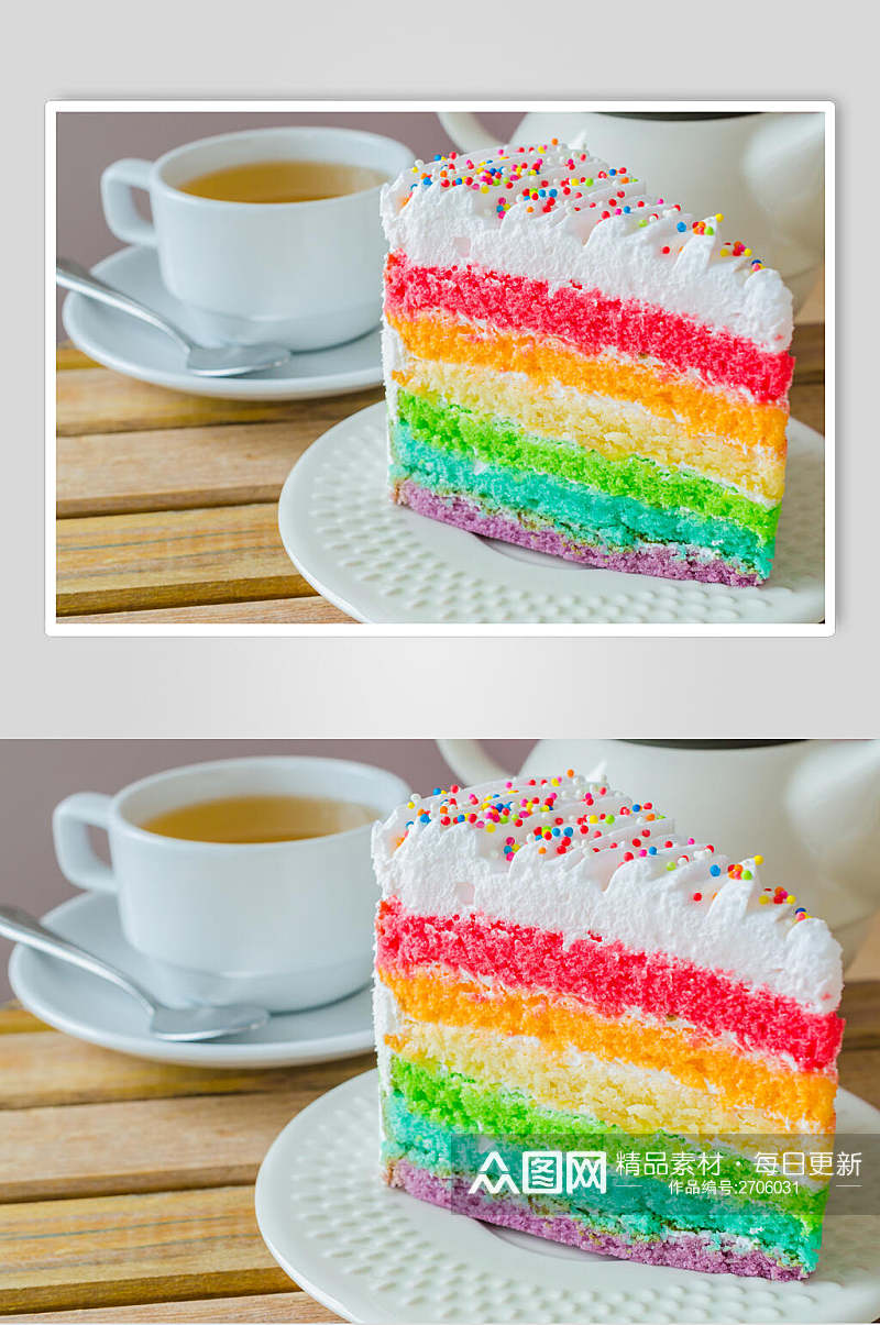 彩虹甜点蛋糕切件图片素材
