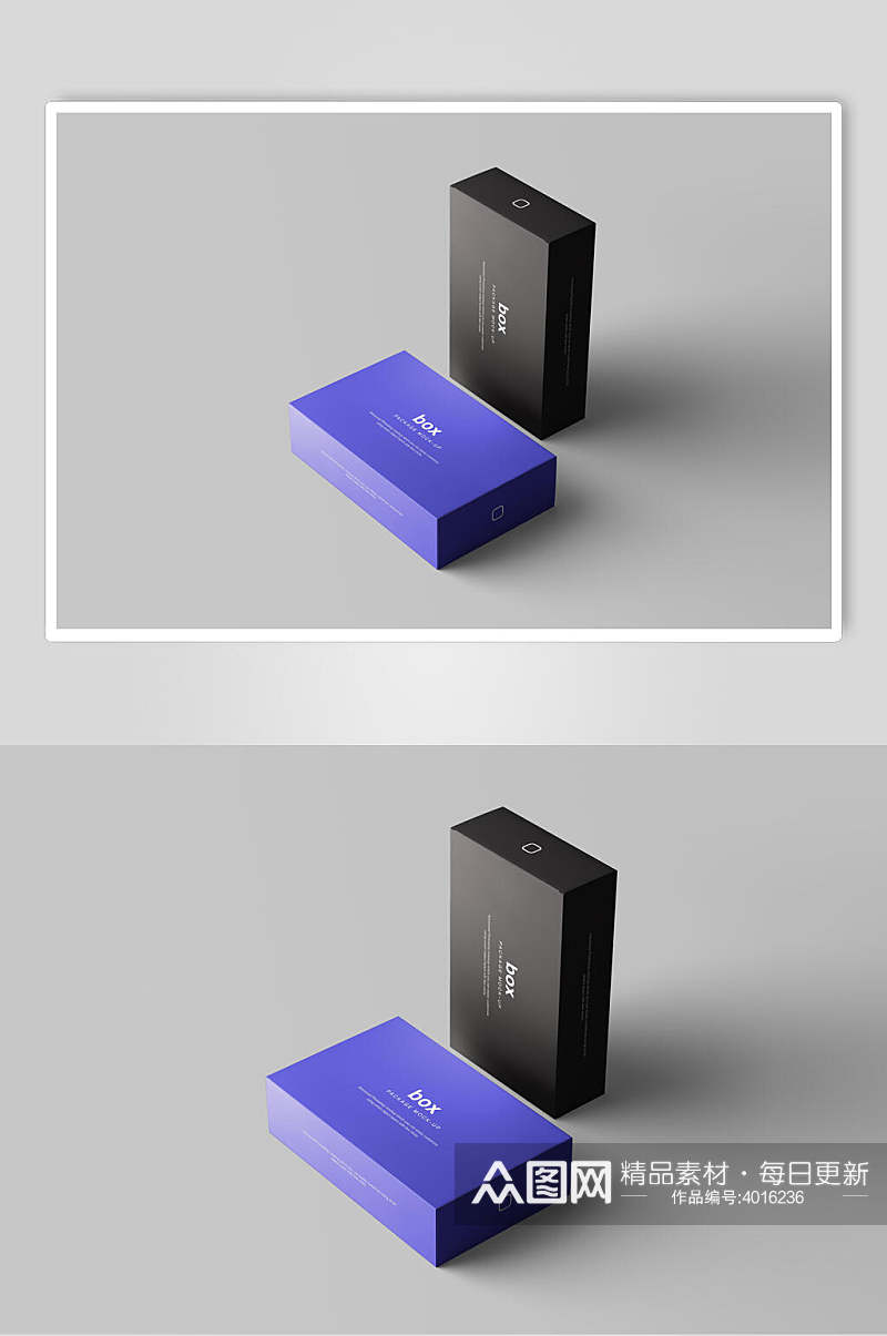 蓝黑色高端包装盒子箱子样机素材