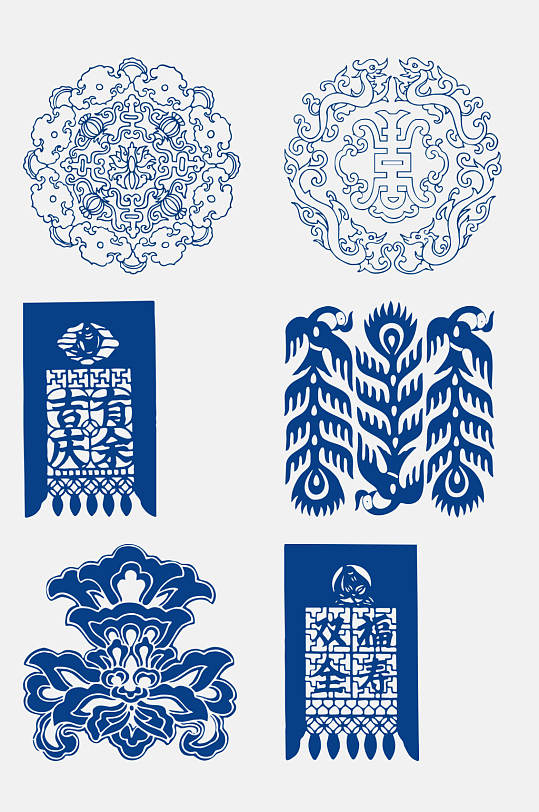 高端精美古代青花瓷图案花纹免抠元素
