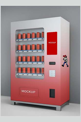 红色渐变零售柜式冰箱外观广告设计效果图样机