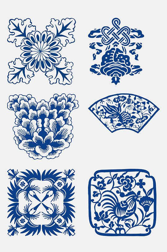 唯美古代青花瓷图案花纹免抠元素