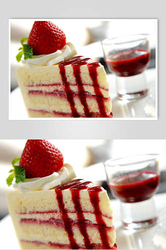 草莓果酱吐司蛋糕摄影图片