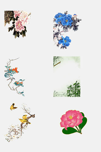 淡雅中国古风荷花花卉植物免抠元素