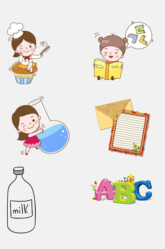 卡通儿童英语免抠元素