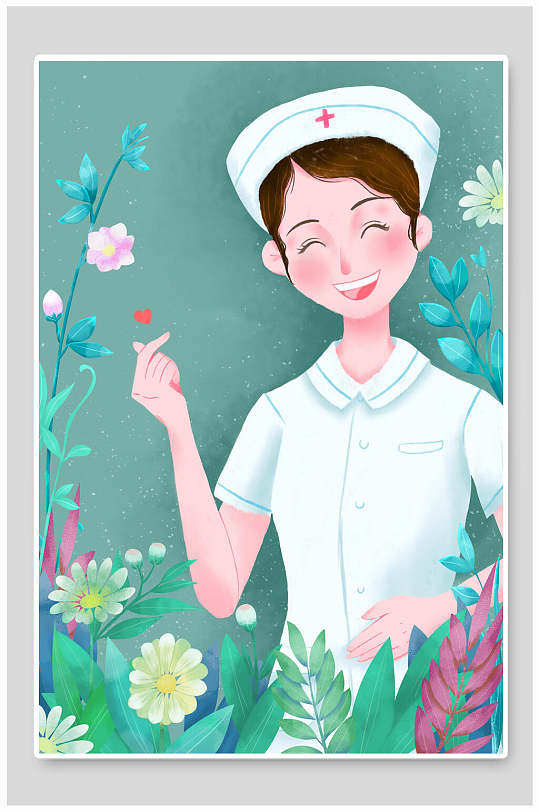 花朵绿色创意高端大气护士节插画
