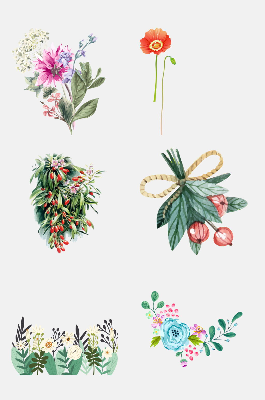 手绘植物花朵花环免抠素材素材