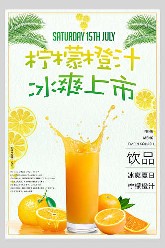 柠檬橙汁冰爽上市果汁饮品店鲜榨宣传海报