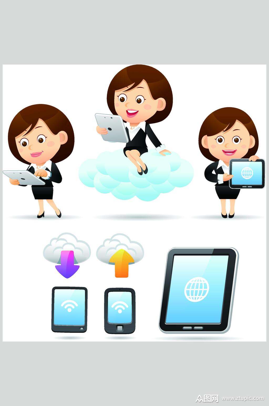 手机清新蓝扁平化商务办公矢量素材素材