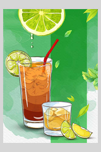 水彩绿色果汁饮品清爽海报