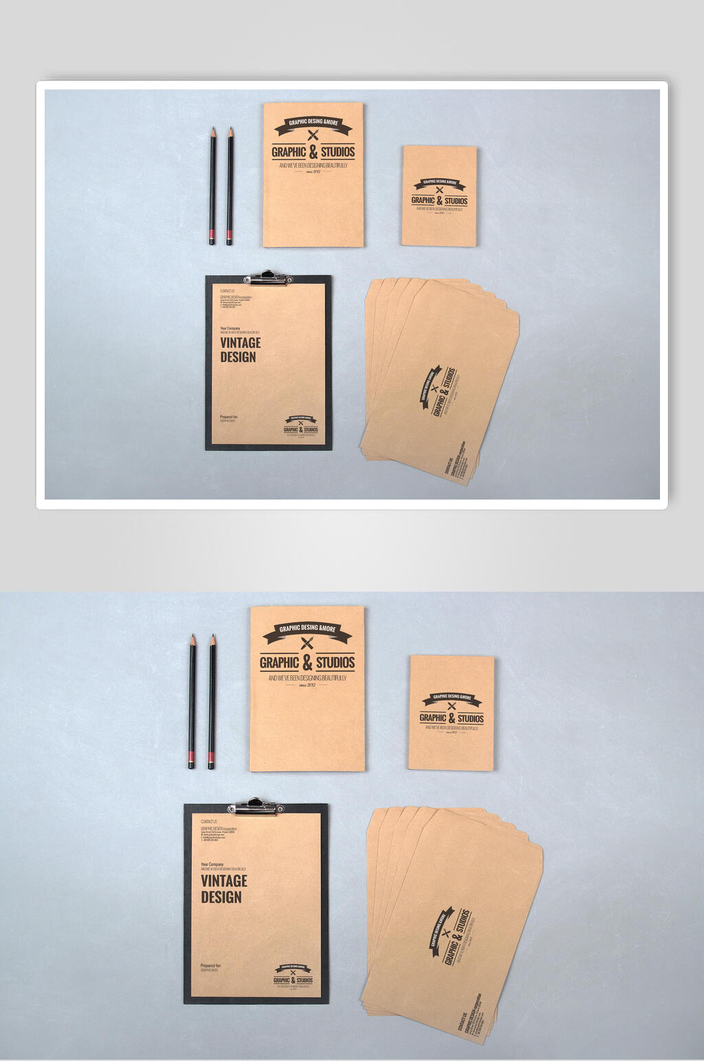 铅笔笔记本办公用品VI样机素材