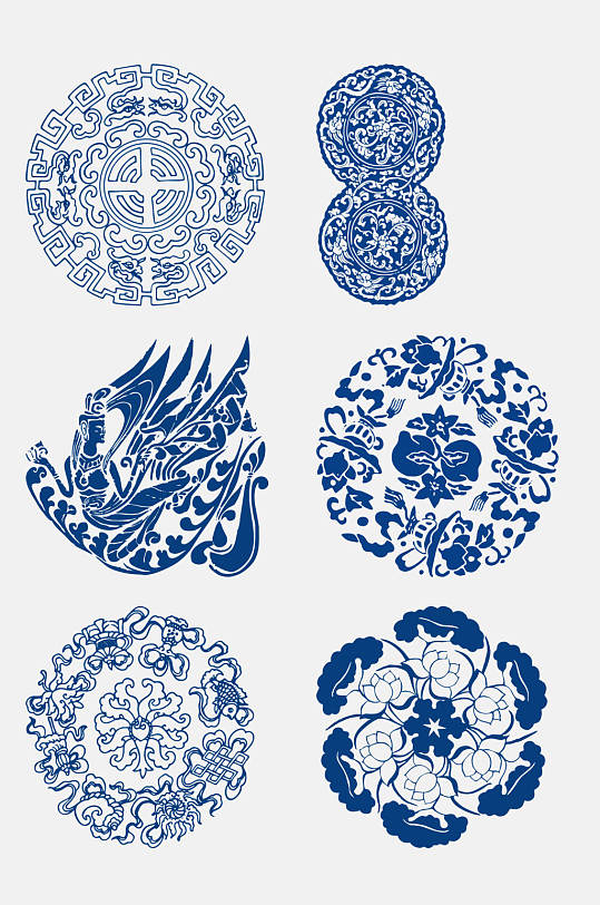 中国风典雅古代青花瓷图案花纹免抠元素