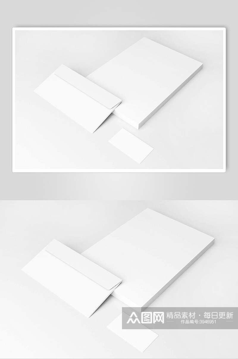 纯白色信封A4纸名片办公用品样机素材