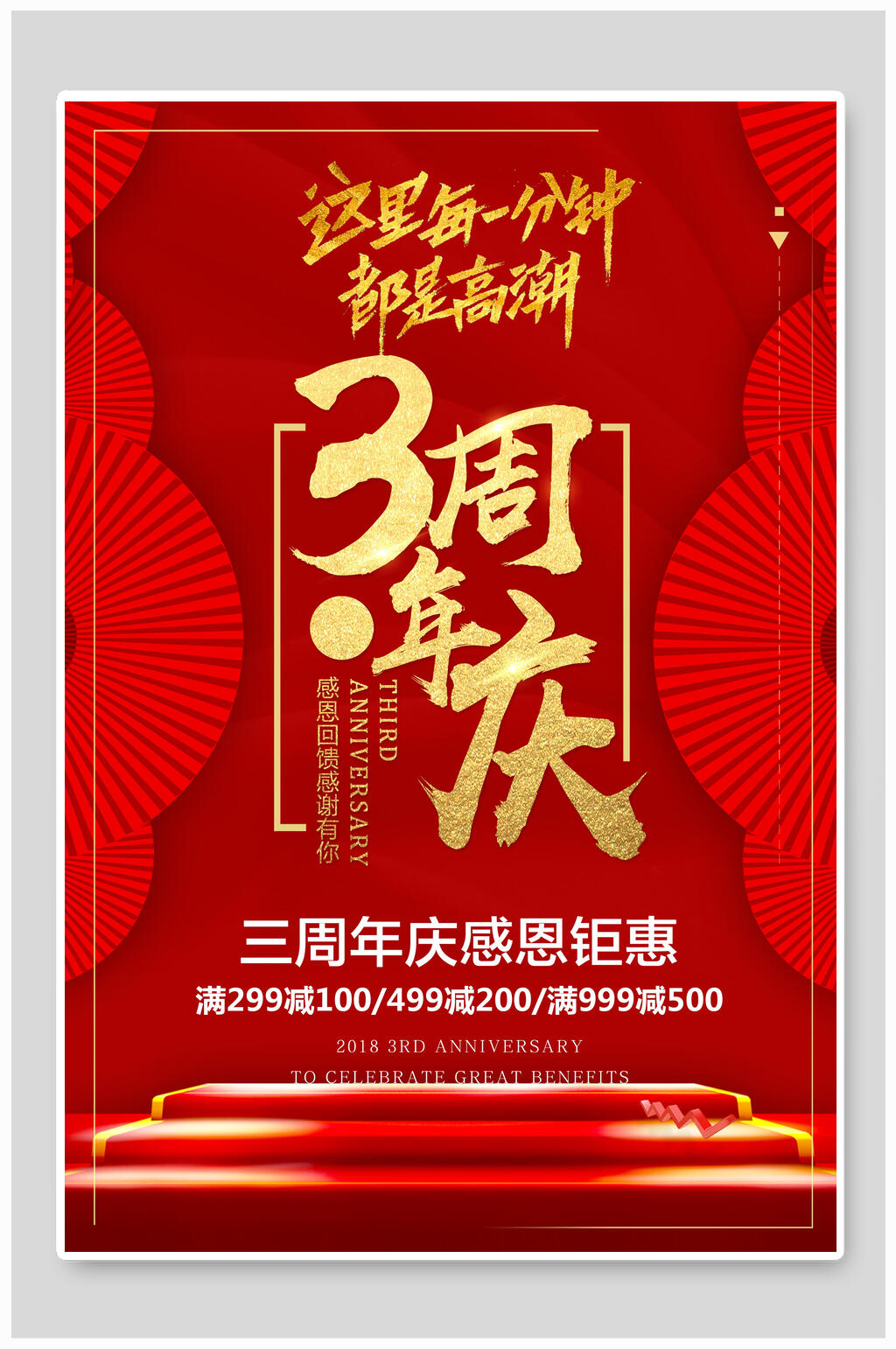 红金周年庆钜惠促销宣传海报
