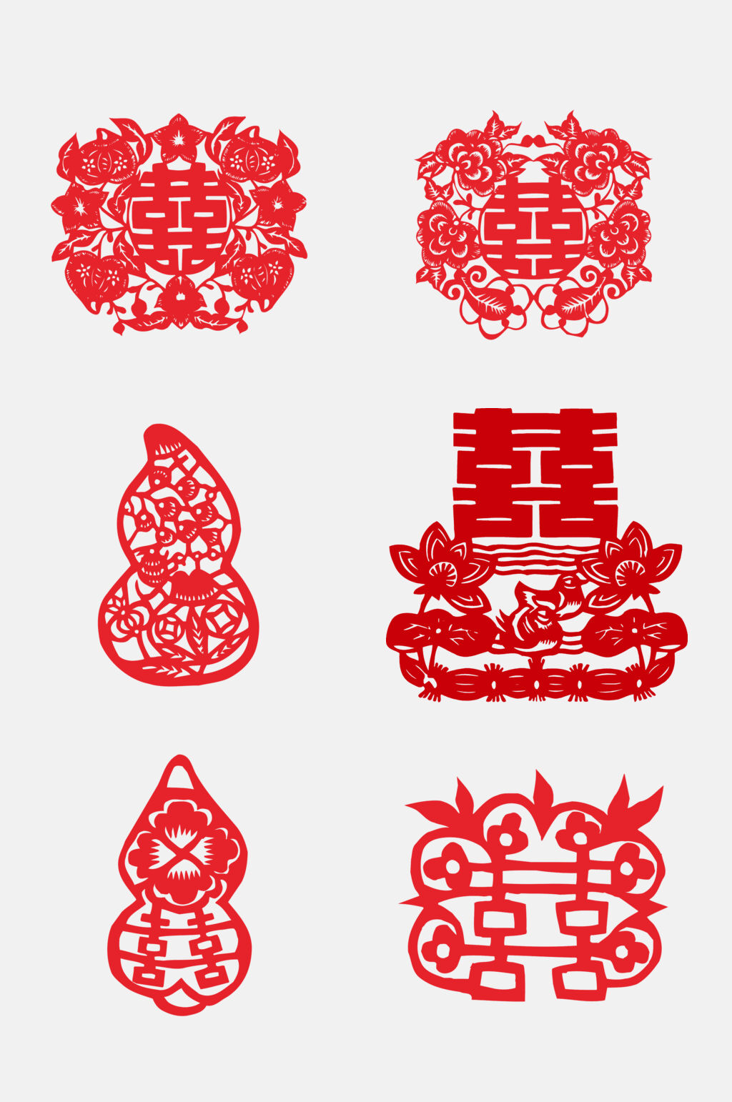 剪纸风红色喜字免抠艺术字设计元素素材