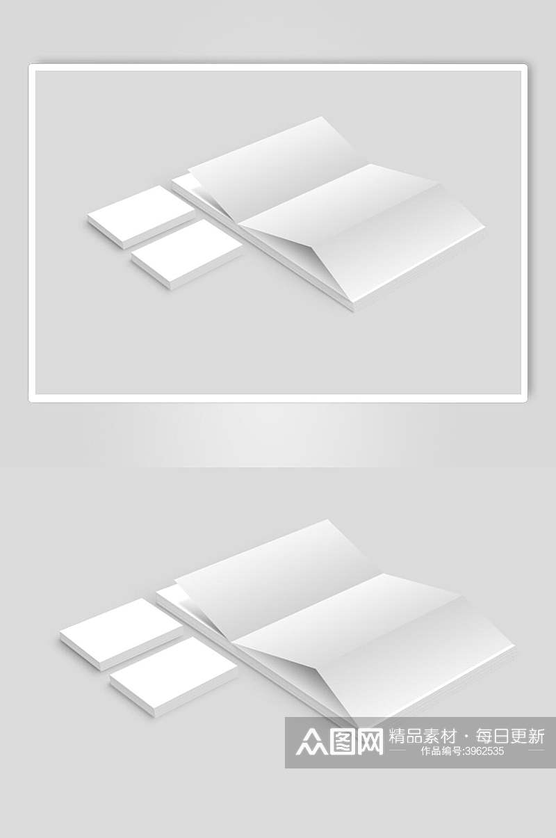 白色简约三折页名片办公用品样机素材