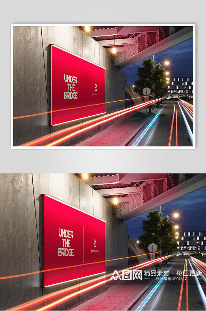 红色路边街头LED灯箱地铁广告牌样机素材