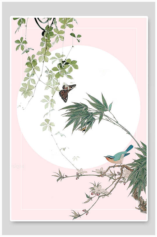 粉色手绘清新高端大气创意古风背景