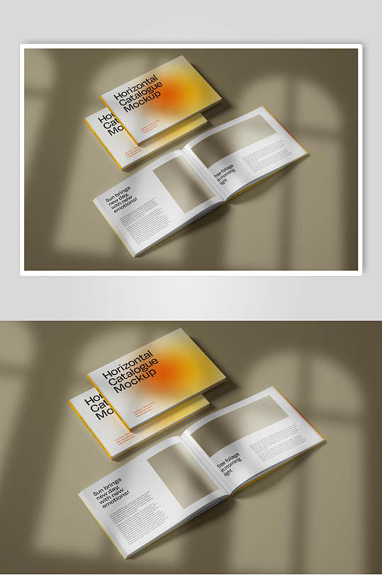 卡其色窗影横版画册样机-众图网