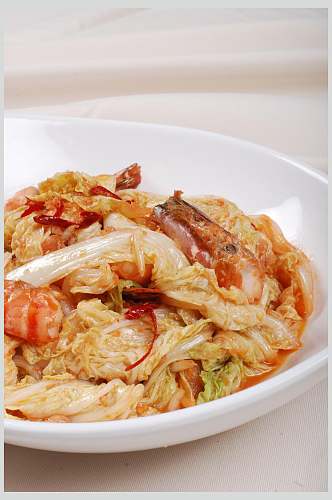 鲜虾辣白菜食物图片