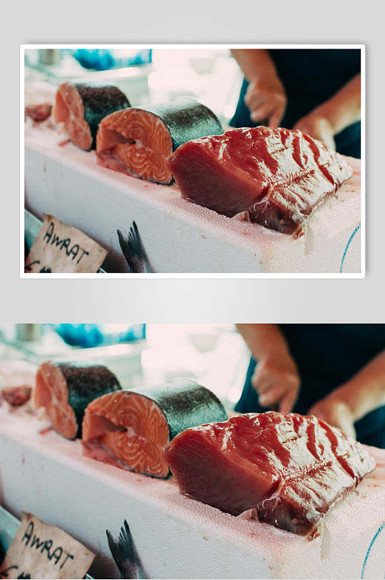 招牌三文鱼水产品海鲜餐饮摄影图片