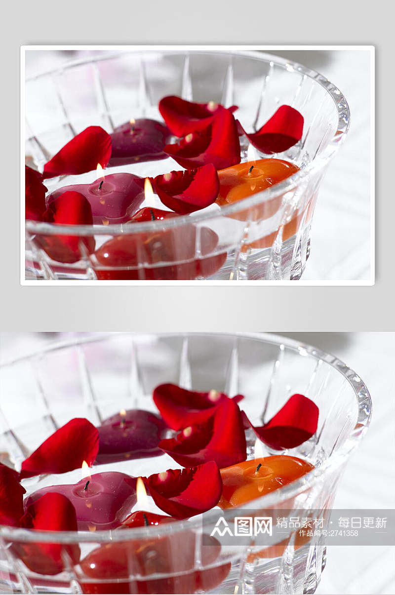 玫瑰花瓣宴席烛台摄影图片素材