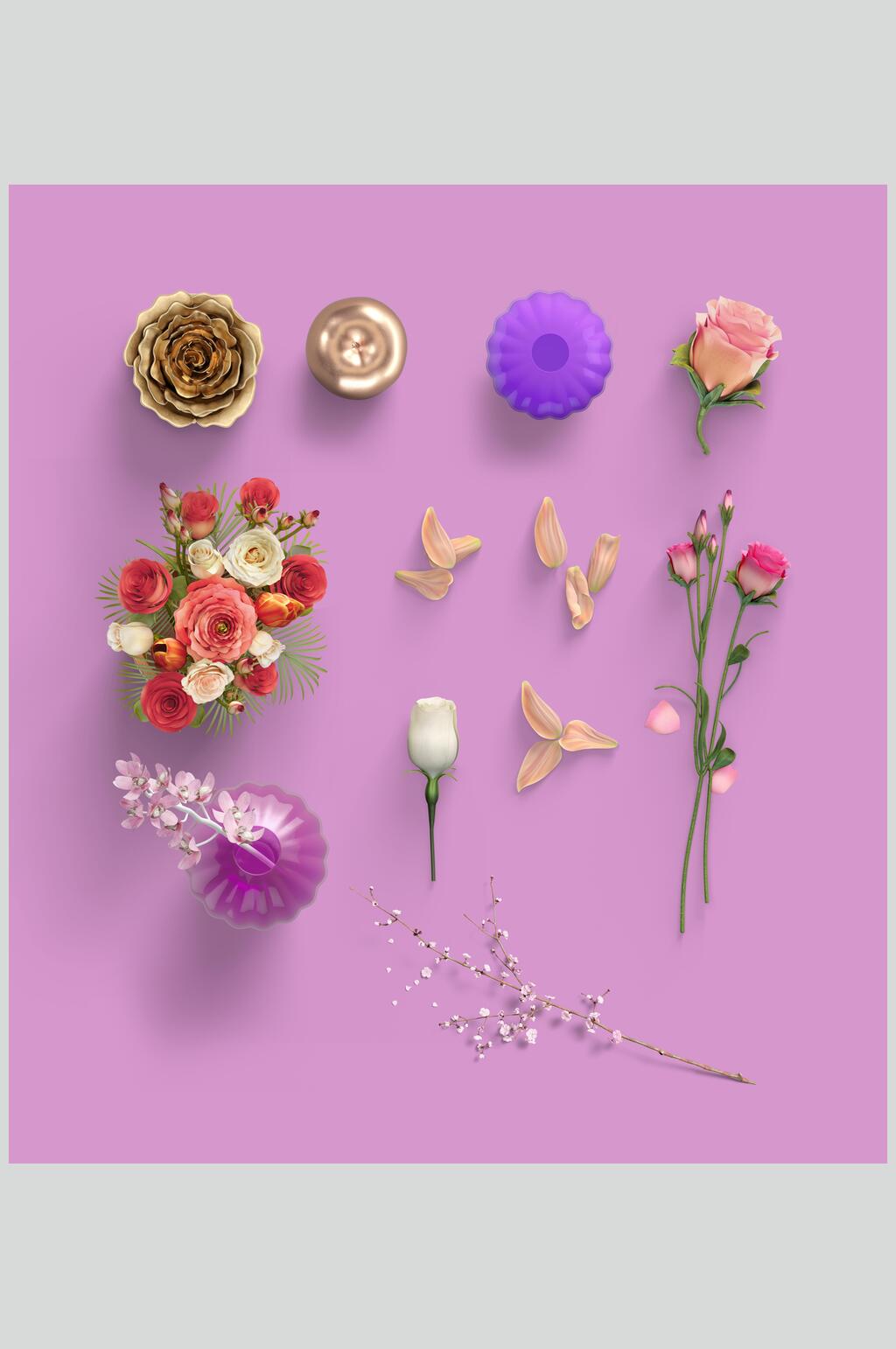 紫色背景手工花场景样机素材