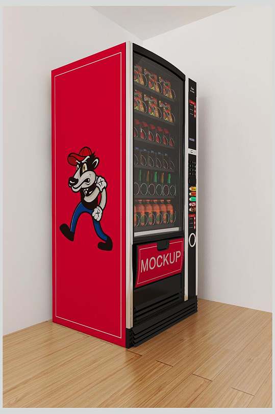 红色零售柜式冰箱外观广告设计效果图样机