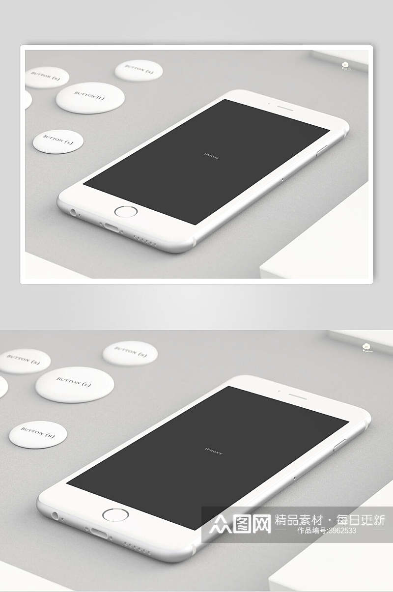 简约手机iPhone白色胸针办公用品VI样机素材