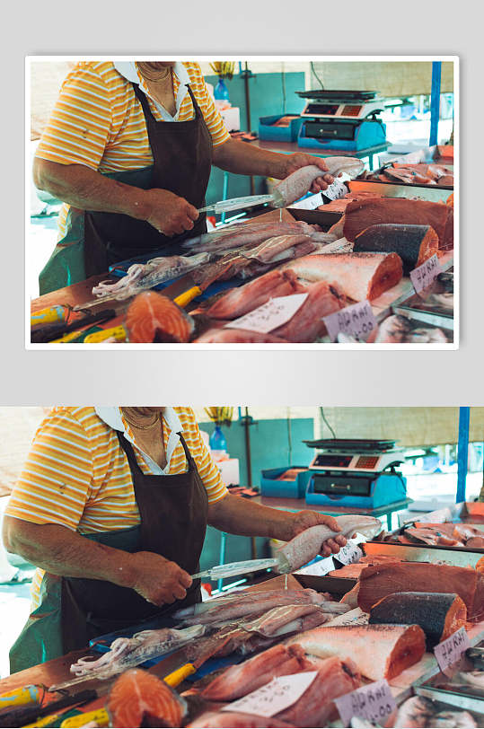 高端三文鱼水产品海鲜餐饮摄影图片