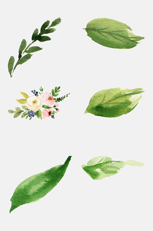绿色森系水彩婚礼花卉叶子免抠元素