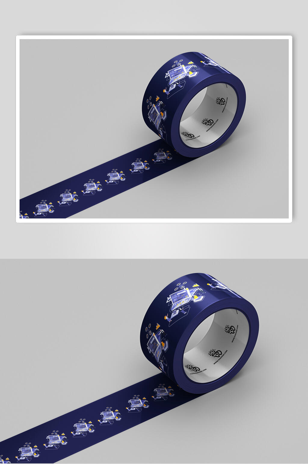 蓝色贴纸办公用品样机设计素材