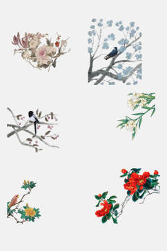 中国古风树木花鸟花卉植物免抠元素