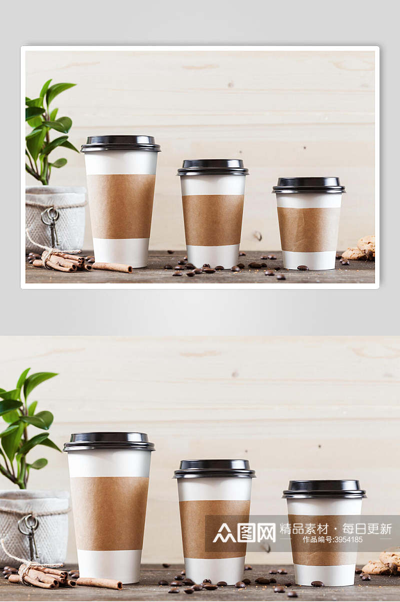 植物盆栽时尚简约咖啡豆咖啡杯样机素材