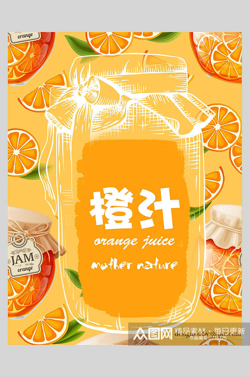 黄色橙汁果汁饮品店宣传海报素材