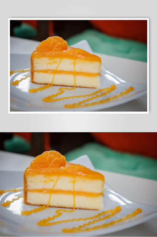 招牌美味芒果吐司蛋糕摄影图片