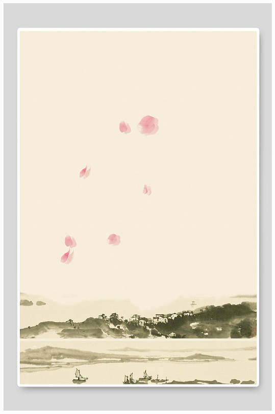 花瓣清新黄色高端大气创意古风背景