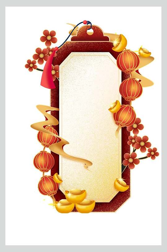 时尚花朵灯笼高端大气红国潮文字框