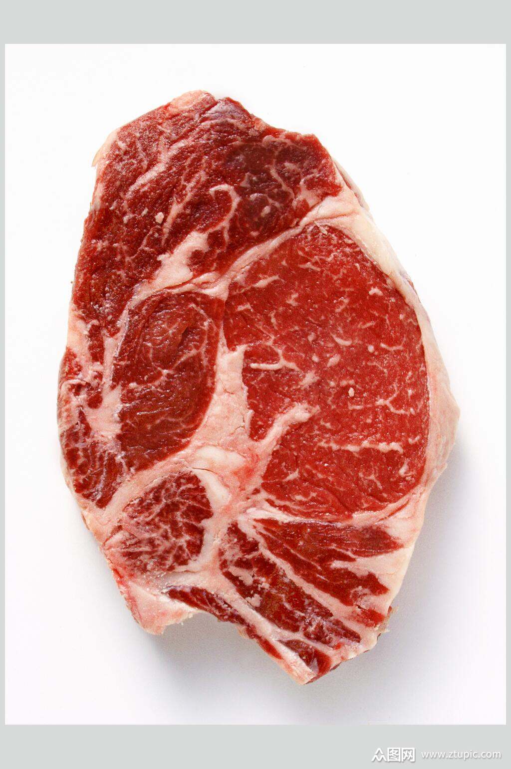 肥瘦相间新鲜肉片牛排摄影图
