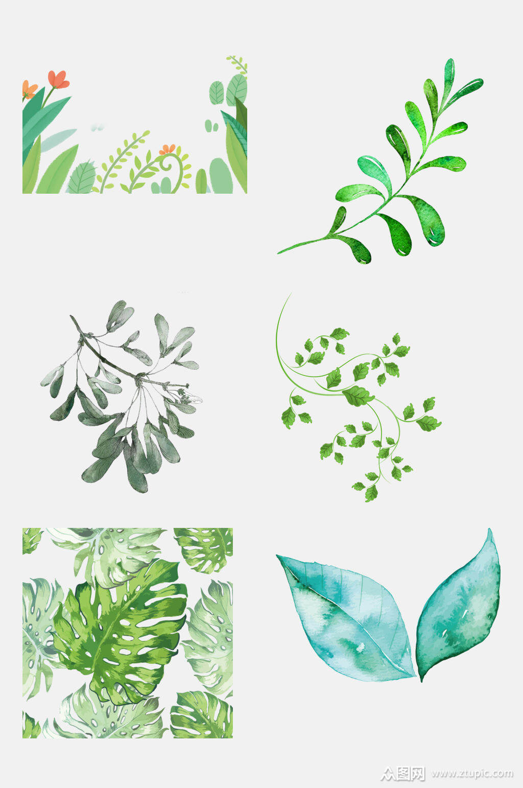 水彩手绘叶子植物免抠素材