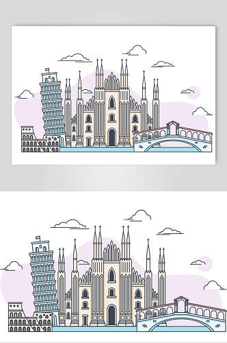 城堡城市地标插画素材