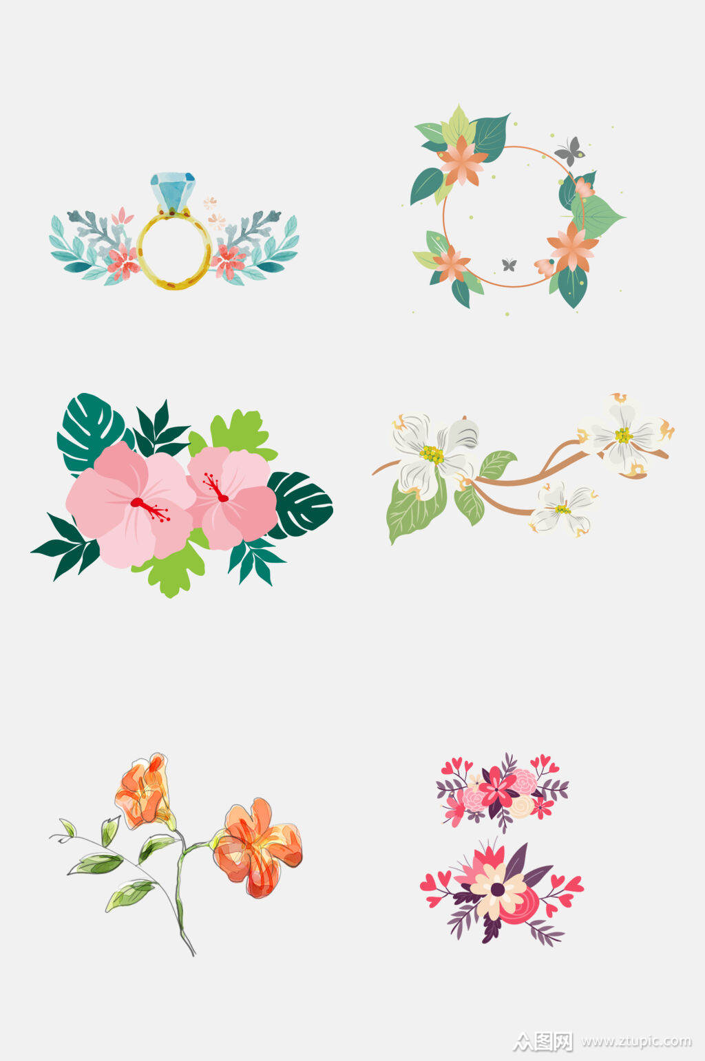 手绘花朵花环免抠素材