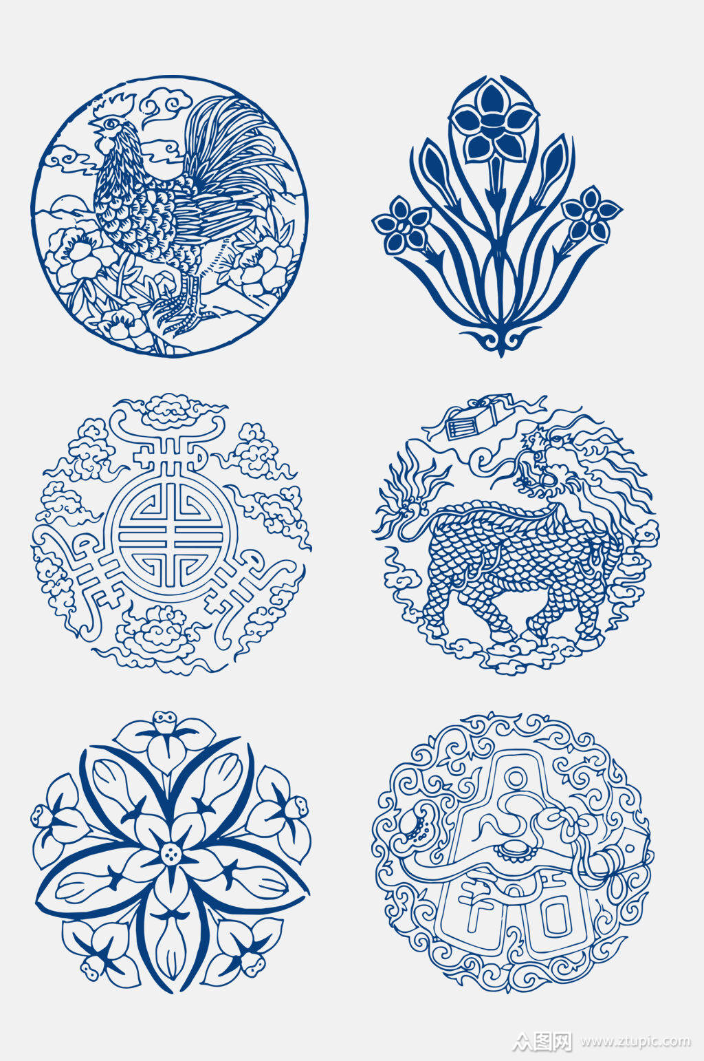 高端古代青花瓷图案花纹免抠元素