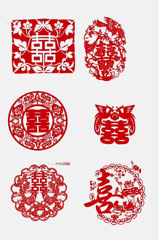 中式剪纸风喜字免抠艺术字设计元素