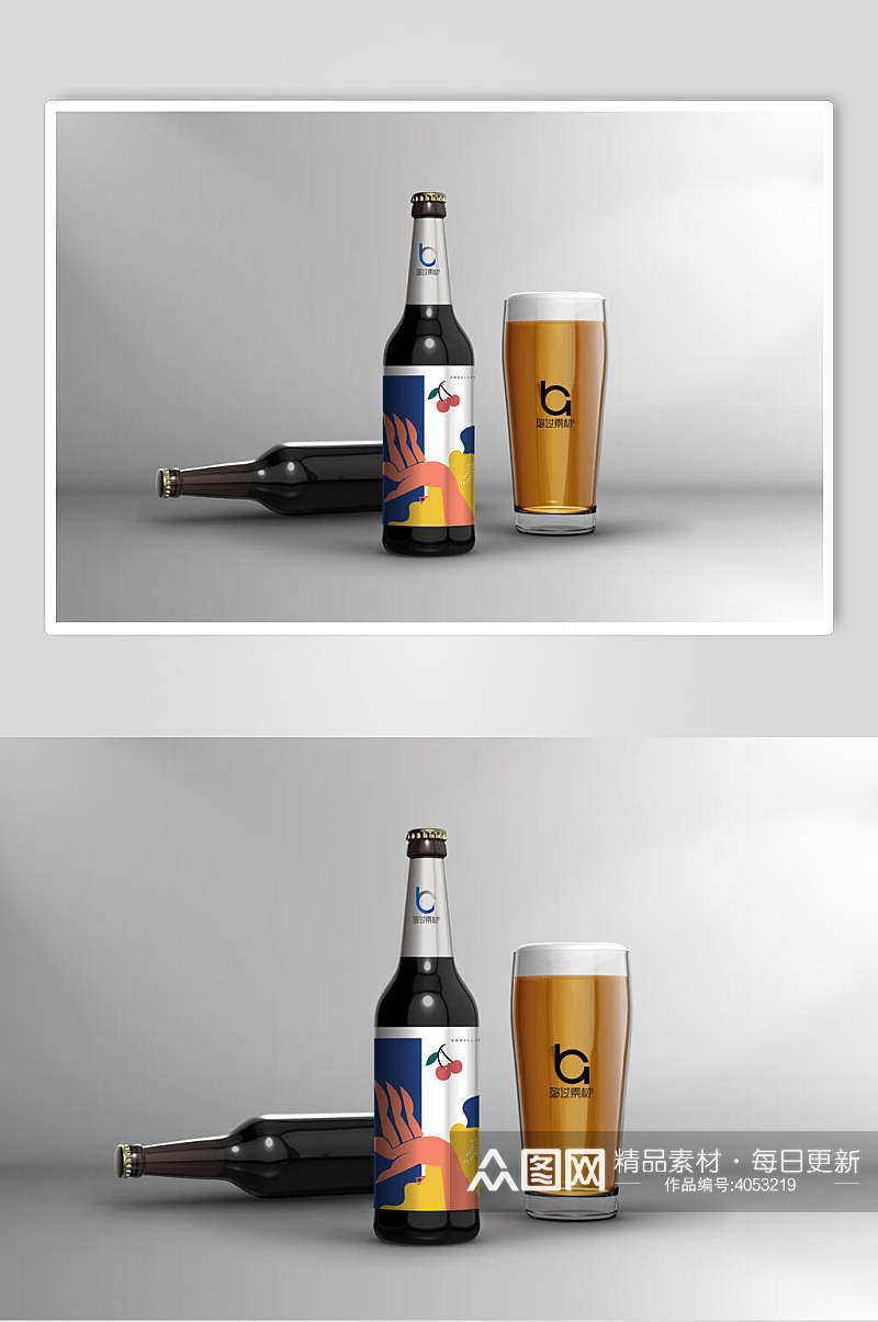 两瓶啤酒瓶贴图样机素材