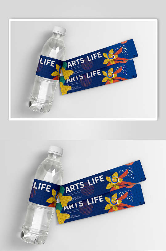 蓝色唯美大气高端手绘矿泉水瓶样机-众图网