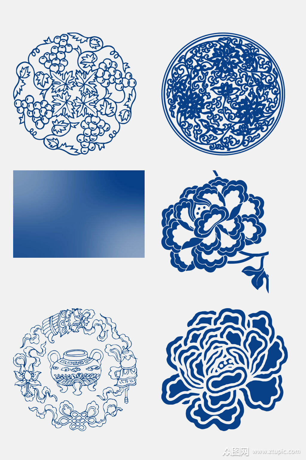 蓝色精致青花瓷花纹免抠素材